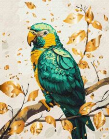 Розпис по номерах 40х50 BS54123 Смарагдовий папуга з фарбими металік brushme Брашми