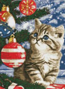 Алмазна мозаїка 30х40 АМО7787 Кошеня під ялинкою "Ідейка"