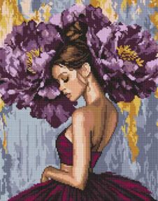 Алмазна мозаїка 40х50 АМО8353 Балерина з пурпурними півоніями "Ідейка"
