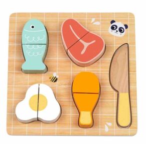 Гра деревяна на липучці продукти 4 штуки ніж ігрове поле HP021