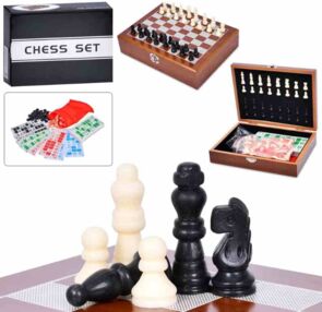 Шахи деревяні фігури пластикові 2 в 1 лото бочонки дерево фішки пластикові