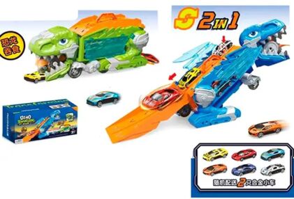 Трейлер динозавр рухлива щелепа 2 в 1 трек  машинка 2 штуки 2 кольори