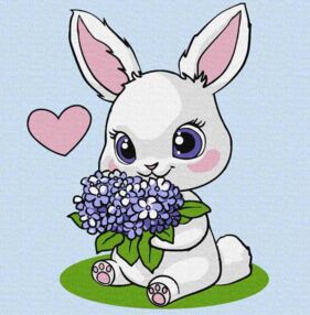 Розпис по номерах 25х25 КНО1244 Зайчик з гортензіями "Ідейка"