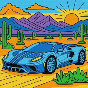 Розпис по номерах 25х25 КНО1316 Машинка в пустелі "Ідейка"