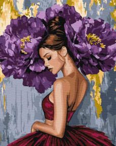 Розпис по номерах 40х50 КНО8658 Балерина з пурпурними півоніями з фарбами металік "Ідейка"