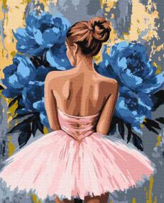 Розпис по номерах 40х50 КНО8661 Балерина з блакитними півоніями з фарбами металік "Ідейка"