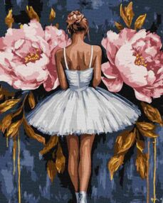 Розпис по номерах 40х50 КНО8662 Балерина з рожевими півоніями з фарбами металік "Ідейка"