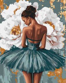 Розпис по номерах 40х50 КНО8663 Балерина з білими півоніями з фарбами металік "Ідейка"