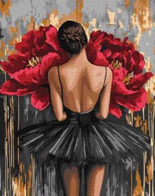 Розпис по номерах 40х50 КНО8664 Балерина з червоними півоніями з фарбами металік "Ідейка"