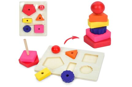 Деревяна іграшка рамка вкладиш 2в1 пірамідка 40шт MD 1384