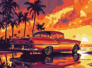 Розпис по номерах 30х40 КНО6389 Ретро захід сонця "Ідейка"