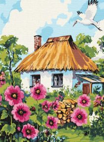 Розпис по номерах 30х40 КНО6407 Мальви біля хати "Ідейка"