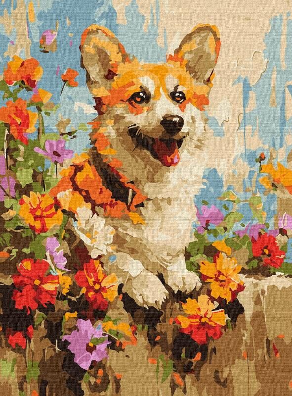 Розпис по номерах 30х40 КНО6616 Коргі в квітах Ідейка Ціна (цена) 176.30грн. | придбати  купити (купить) Розпис по номерах 30х40 КНО6616 Коргі в квітах Ідейка доставка по Украине, купить книгу, детские игрушки, компакт диски 0