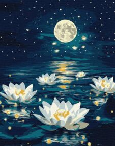 Розпис по номерах 40х50 КНО6391 Лотос під сяйвом з фарбами металік екстра "Ідейка"