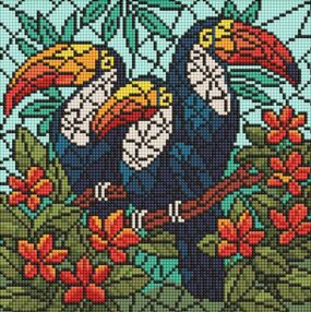 Алмазна мозаїка 30х30 АМО8345 Вітраж Тріо туканів "Ідейка"