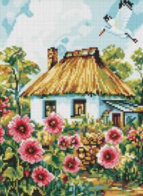 Алмазна мозаїка 30х40 АМО8266 Мальви біля хати "Ідейка"
