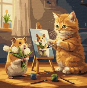 Розпис по номерах 40х40 КНО6758 Кіт художник "Ідейка"