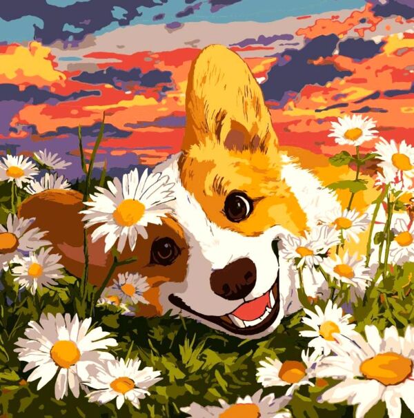 Розпис по номерах 40х40 КНО6798 Коргі в квітах Ідейка Ціна (цена) 190.20грн. | придбати  купити (купить) Розпис по номерах 40х40 КНО6798 Коргі в квітах Ідейка доставка по Украине, купить книгу, детские игрушки, компакт диски 0