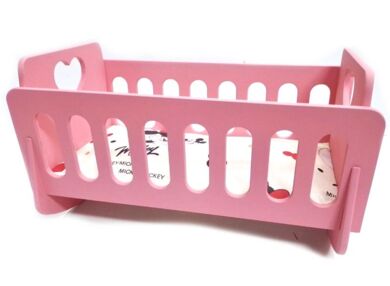 Ліжечко  колиска деревяне для ляльки рожеве 43*24*25