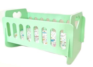 Ліжечко  колиска деревяне для ляльки салатове 43*24*25