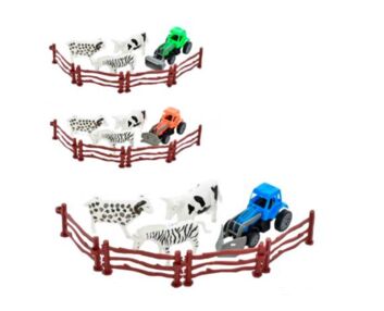 Набір з фігурками трактор інерційний 9 см тварини 3 штуки паркан мікс видів 680-41