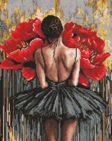 Алмазна мозаїка 40х50 АМО8356 Балерина з червоними півоніями "Ідейка"
