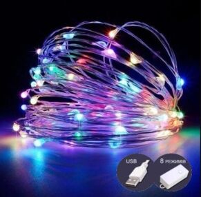 Електрогірлянда Роса 100 LED 10 м на батарейках + USB мульти колір 1901-01