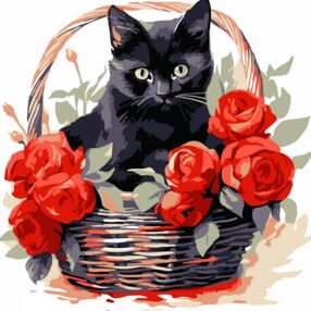Розпис по номерах 20х20 HH8009 Чорна кішка з трояндами "Strateg"