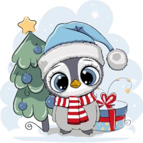 Розпис по номерах 30х30 ES-0895 Пінгвін біля ялинки "Strateg"