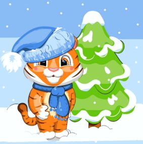 Розпис по номерах 30х30 ES-0897 Тигреня в шапці "Strateg"