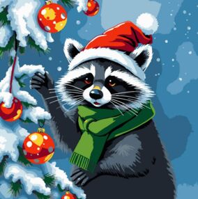 Розпис по номерах 30х30 ES-0898 Єнот прикрашає ялинку "Strateg"