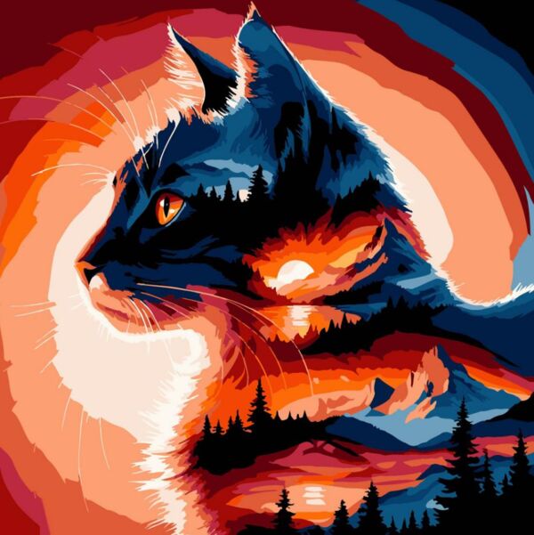 Розпис по номерах 30х30 SH3030-25 Кіт на заході сонця на чорному фоні Strateg Ціна (цена) 259.88грн. | придбати  купити (купить) Розпис по номерах 30х30 SH3030-25 Кіт на заході сонця на чорному фоні Strateg доставка по Украине, купить книгу, детские игрушки, компакт диски 0