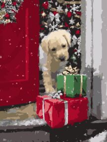 Розпис по номерах 30х40 SS1232 Песик із подарунками "Strateg"