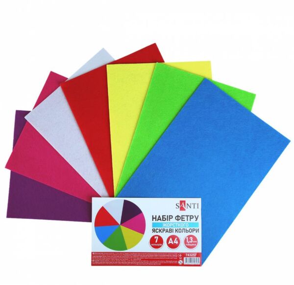 Фетр жорсткий А4 5 аркушів яскраві кольори 743257 Santi Ціна (цена) 65.20грн. | придбати  купити (купить) Фетр жорсткий А4 5 аркушів яскраві кольори 743257 Santi доставка по Украине, купить книгу, детские игрушки, компакт диски 0