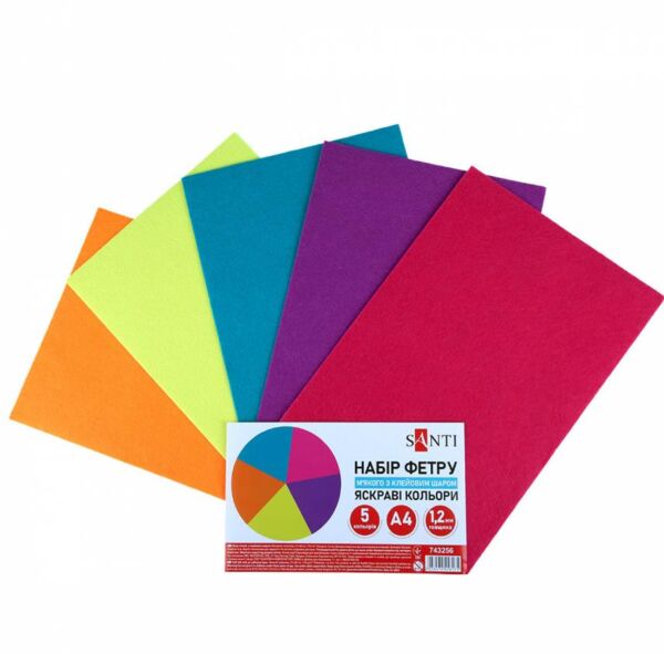Фетр м'який з клейовим шаром А4 5 аркушів яскраві кольори 743256 Santi Ціна (цена) 77.50грн. | придбати  купити (купить) Фетр м'який з клейовим шаром А4 5 аркушів яскраві кольори 743256 Santi доставка по Украине, купить книгу, детские игрушки, компакт диски 0