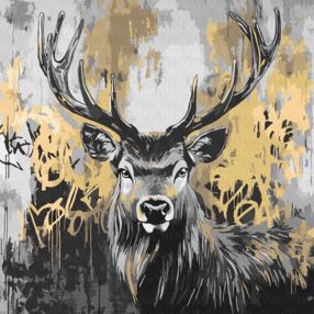 Розпис по номерах 40х40 КНО6725 Золотий олень з фарбами металік "Ідейка"