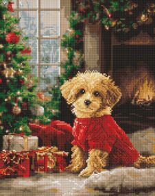Алмазна мозаїка 40х50 АМО20011 Пудель біля ялинки "Ідейка"