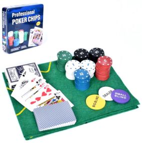 Гра настільна покер 400 фішок 2 колоди карт сукно, в металевій коробці TD202331