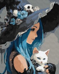 Розпис по номерах 40х50 КНО8688  Дівчина з білим котом"Ідейка"