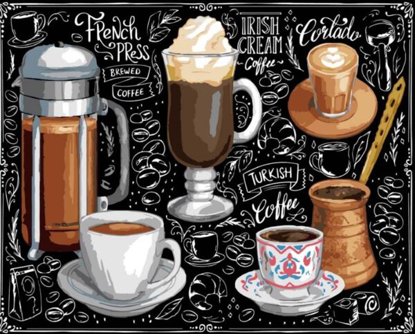 Розпис по номерах 40х50 AH1173-19 Світ кави на чорному фоні Strateg Ціна (цена) 254.36грн. | придбати  купити (купить) Розпис по номерах 40х50 AH1173-19 Світ кави на чорному фоні Strateg доставка по Украине, купить книгу, детские игрушки, компакт диски 0