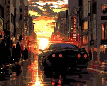 Розпис по номерах 40х50 AH1178-17 Авто на заході на чорному фоні "Strateg"