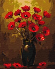 Розпис по номерах 40х50 КН03328 Букет маків з фарбами металік "Ідейка"