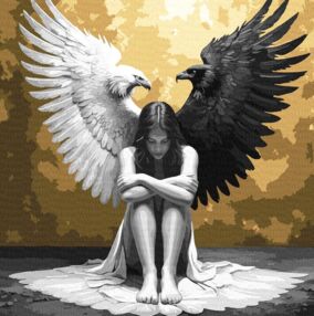 Розпис по номерах Дві сторони душі з фарбами металік 40х40 KHO5153