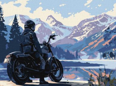 Розпис по номерах Мотоцикліст у горах 30х40 KHO8449