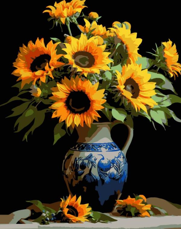 Розпис по номерах ваза з соняхами на чорному фоні 40х50 AH1174-16 Ціна (цена) 294.52грн. | придбати  купити (купить) Розпис по номерах ваза з соняхами на чорному фоні 40х50 AH1174-16 доставка по Украине, купить книгу, детские игрушки, компакт диски 0