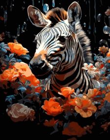 Розпис по номерах зебра у квітах на чорному фоні 40х50 AH1231-17