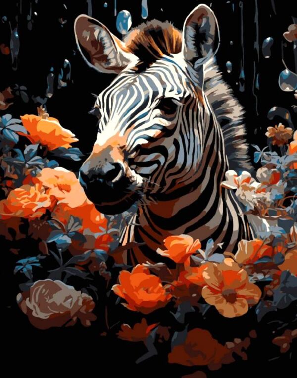 Розпис по номерах зебра у квітах на чорному фоні 40х50 AH1231-17 Ціна (цена) 294.52грн. | придбати  купити (купить) Розпис по номерах зебра у квітах на чорному фоні 40х50 AH1231-17 доставка по Украине, купить книгу, детские игрушки, компакт диски 0