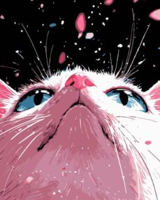 Розпис по номерах рожеве кошеня на чорному фоні 40х50 AH1179-12