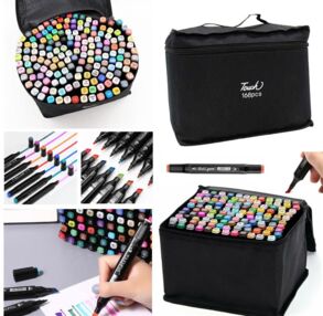 набір скетч маркерів 168 кольорів touch двосторонні чорний в сумочці купити