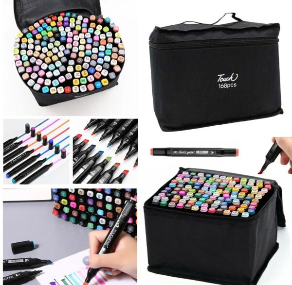 набір скетч маркерів 168 кольорів touch двосторонні чорний в сумочці купити Ціна (цена) 505.70грн. | придбати  купити (купить) набір скетч маркерів 168 кольорів touch двосторонні чорний в сумочці купити доставка по Украине, купить книгу, детские игрушки, компакт диски 0